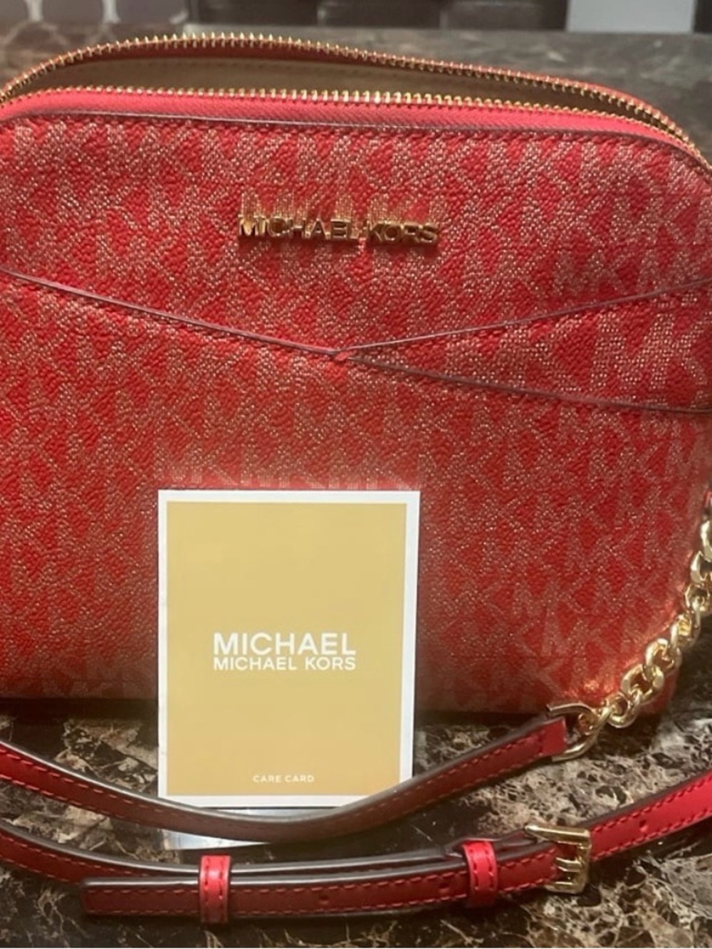 Michael Kors Red Signature Logo Crossbody with Gold Hardware